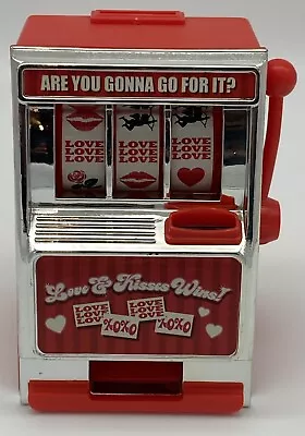 Vintage Plastic Valentine Theme Slot Machine Coin Bank Love & Kisses Wins! WORKS • $19.99