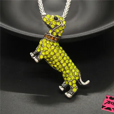 New Fashion Lady Yellow Dachshund Dog Animal Crystal Pendant Women Necklace • $3.95