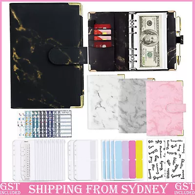 PU A6 Leather Notebook Budget Binder Planner Cover Cash Pockets Sheets Stickers • $16.96