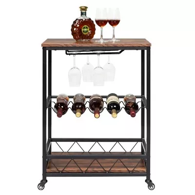 Bar Serving Cart Home Mobile Kitchen Serving CartIndustrial Vintage Style Wood • $26.98