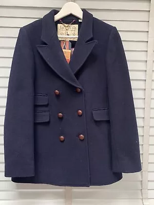 JACK WILLS Navy Pea Coat UK 12 Ladies Wool Blend Double Breasted KEESTON Jacket • £59.95