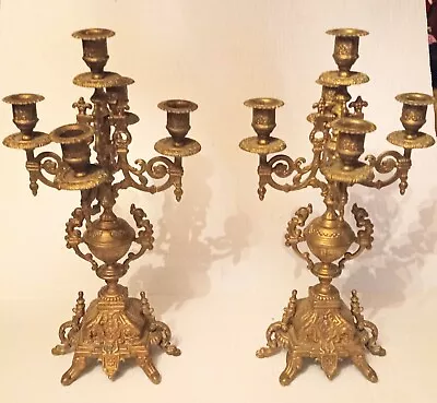 Hollywood Regency Vintage Baroque Style Brass Brevetto Candelabra Pair  16.5  • $450