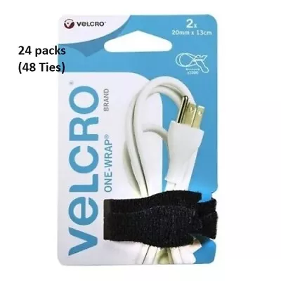 Velcro One Wrap 20mm X 13cm - 24 Packs Of 2 - 48 Black Cable Ties Reusable Wraps • £13.99