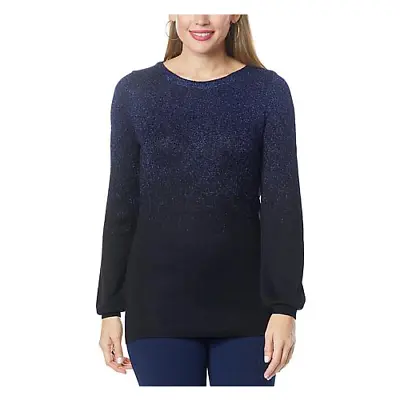 $13.86 • Buy Nina Leonard Boat-Neck Ombre Pullover Sweater (SAPPHIRE/BLACK, LARGE) 768607