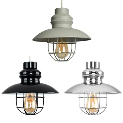 Industrial Metal Ceiling Pendant Light Shade Easy Fit Lampshade Kitchen LED Bulb • £19.99