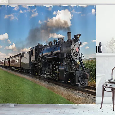 Steam Engine Shower Curtain Countryside Train Print For Bathroom • $41.99