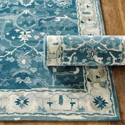 C & B Faded Blue Color Designs Handmade Tufted 100% Woolen Area Rugs & Carpet • $688.66
