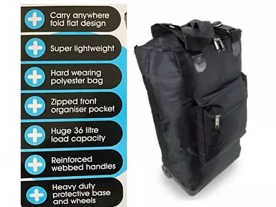 £12.59 • Buy Compass 36l Flight  Travle 2 Wheel Foldable Black Front Zipper Trolley Bag