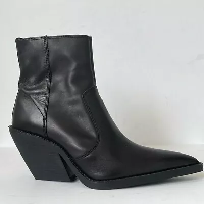 ZARA Womens Block Heel Pointed Toe Leather Chelsea Bootie Size 8.5-9M • $52