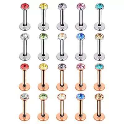 10-20Pcs Gem Labret Lip Monroe Tragus Ring Stud Surgical Steel Piercing Kit 16G • $7.99