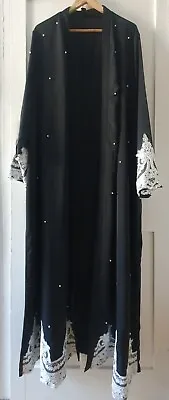 Black & White Pearl Beaded Lace Open Abaya • £45
