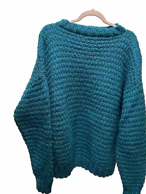 Men's XL Turquoise Hand Knit Sweater Tag Says “Specially Fashioned By Grandma” • $19.99