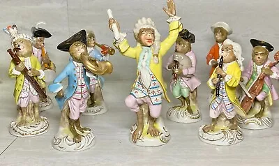 Set Of 9 Monkey Musicians Band  Vintage Meissen Style Sitzendorf Figurines MINT • $849