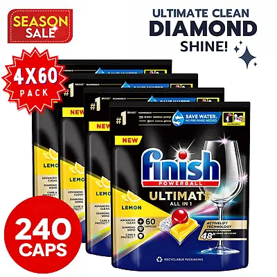 4 X 60pk Finish Powerball Ultimate All In 1 Dishwashing Tabs/Caps Lemon Sparkle • $126.84