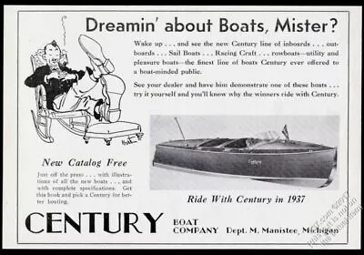 1937 Century Boat 2 Cockpit Runabout Wood Boat Photo Vintage Print Ad • $29.97