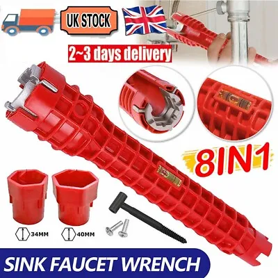 8 IN 1 Faucet Sink Wrench Plumbing Tool Pipe Tap Spanner Set Bathroom Kitchen UK • £6.59