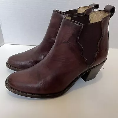 Frye Burnt 7 Red Brown Leather Jackie Gore Stitching Horse Bootie Chelsea Boots • $119.90