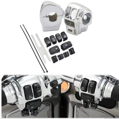 $36.76 • Buy Chrome Hand Control Switch Housing + 10pcs Button Cover Cap Kit For Harley 96-13