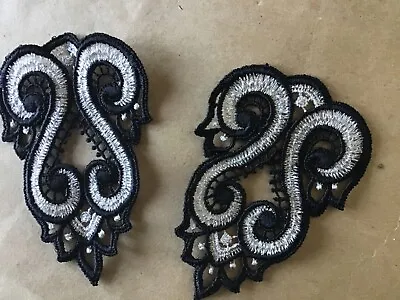 7 Pcs Silver  Mylar And Black Rayon Venise Lace Medallion Applique • $11.99