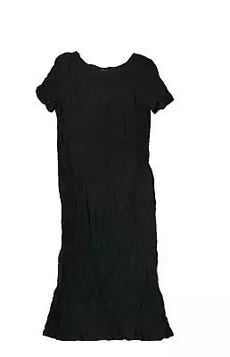 M.H.M. Melissa Harper Short Sleeve Long Black Rayon Dress Size 14 Ridged Crinkle • $15