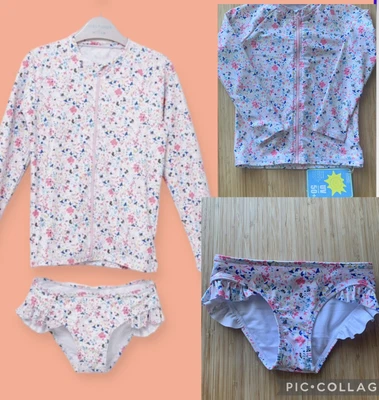 £8.50 • Buy UV 50+ Zip Front Long Sleeve Rash Top & Frill Bikini Bottoms 2 Piece Set 3-4 Yrs