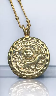 Vintage Gold ￼ Talsman Coin Sun Snake Stars Designer Signed 20” Necklace • $23.58