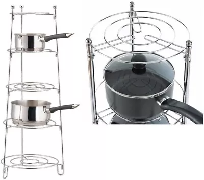 5 Tier Pot Pan Saucepan Stand Kitchen Storage Rack Holder Chrome Organiser Shelf • £15.39