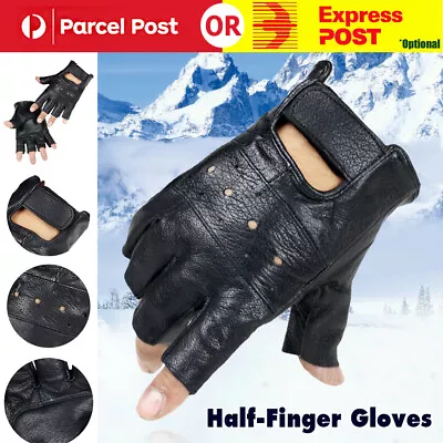 Tactical Leather Half Finger Gloves Army Military Driving Fitness Fingerless • $11.36