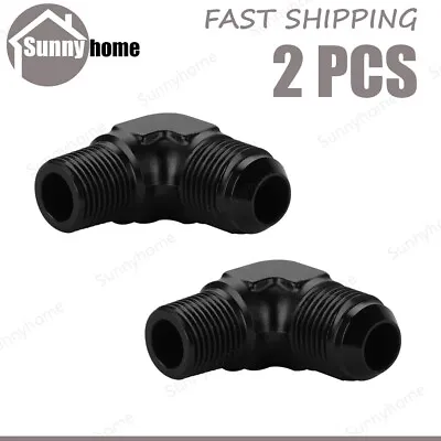 $11.99 • Buy 2Pcs -8 AN To 3/8 NPT Fitting Black Male 90° Degree Elbow Adapter HIGH QUALITY!