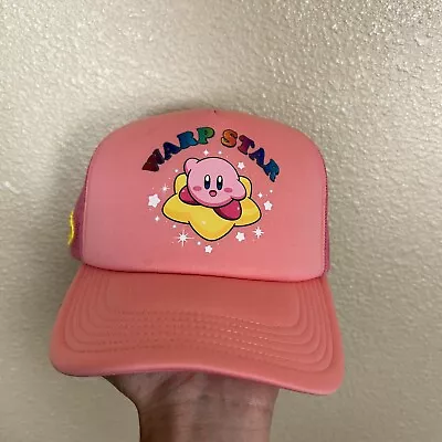 KIRBY X NINTENDO Bright Pink WARP STAR TRUCKER HAT Mario Video Game Baseball Cap • $15