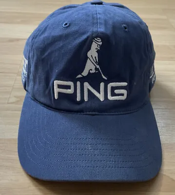 Vintage Ping Black & Gold Cap Hat Mr.Ping Pingman Logo Blue Gift Adjustable • $28