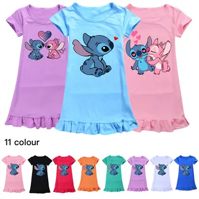 Girls Lilo Stitch Sleepwear Dress Kids Pyjamas Nightdress Nightwear Pjs 2-9Y UK • £6.36