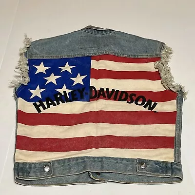 Vtg Harley Davidson Denim Vest American Flag Size Please Read Description • $39.97