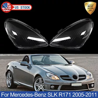 Left + Right Front Headlight Lens Cover Shell For 2005-11 Mercedes-Benz SLK R171 • $225