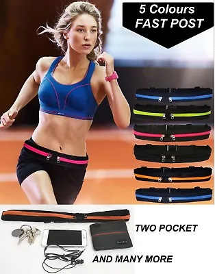 Dual Pocket Running Runner Waist Belt Bag Pack Pouch Bum Sport Jogging Gym Yoga • £3.74