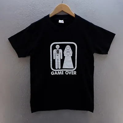 Game Over T Shirt Medium Black Graphic Print Wedding Marriage Fun Novelty Mens • £8.09