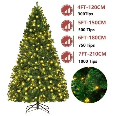 £3.79 • Buy 4/5/6/7FT Green Christmas Tree Pre Lit With LED Lights Bushy Pine Xmas Outdoor