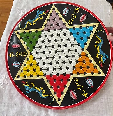 Vintage Tin Metal Chinese Checkers Round Game Board~Color! Dragons! • $9.99