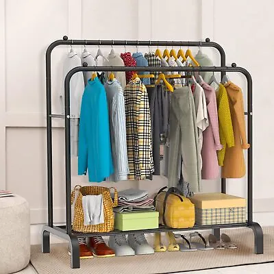 Heavy Duty Metal Double Rail Clothes Garment Hanging Rack Shelf Display Stand UK • £15.99