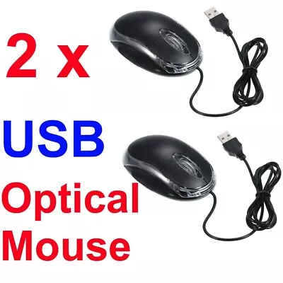 2 X WIRED USB OPTICAL MOUSE FOR PC LAPTOP COMPUTER ANDROID BOX SCROLL RED LED UK • £9.99