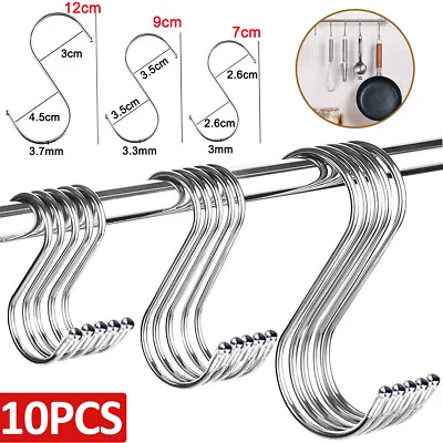 10x S Hooks Stainless Steel Kitchen Meat Pan Utensil Clothes Hanger Hanging Rack • £2.99