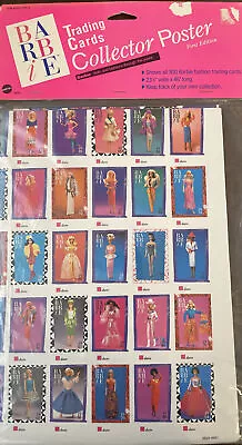 Vtg BARBIE Trading Card Collector Poster 1990 Mattel Collectible New / Sealed • $14.99