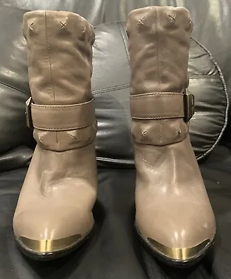 B Makowsky Boots Bf Liza Gray/taupe Cone Heel Metal Detail Studs Size 7.5m • $28