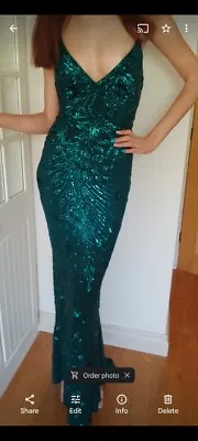 Quiz Emerald Green Sequin Fishtail Prom Dress Size 8  • £49.99