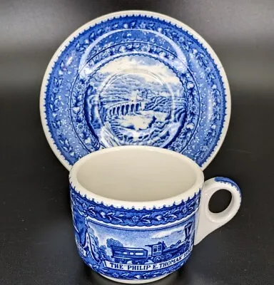 B&O Baltimore Ohio Blue Centenary Handle Cup Saucer Scammell's Lamberton Vintage • $35