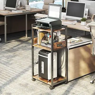 TC-HOMENY 3-Tier Mobile Printer Stand Cart 39  Office Storage Rack W/Power Ports • $66.99