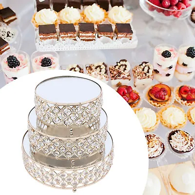 Mirror Gold Crystal Cake Stand Round Cupcake Wedding Birthday Dessert Holder 3Pc • $38.95