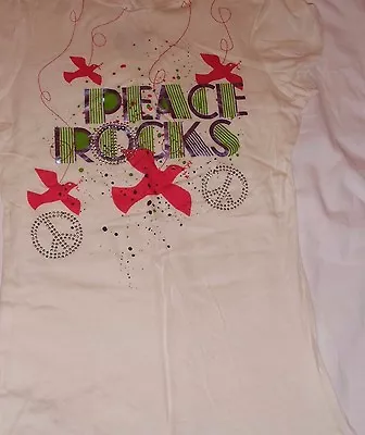 New Juniors Lg Miley Cyrus Max Azria Peace Sign Dove Shirt Top Bling School Fun • $9.99