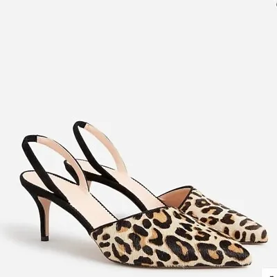 J.Crew Calf Hair Colette Asymmetrical Slingback Pumps In Leopard - Size 8 • $225