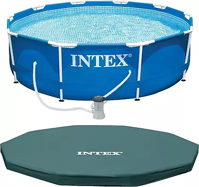 INTEX Metal Frame 10Ft X 30In Round Above Ground Outdoor Swimming Pool Set With  • $205.18